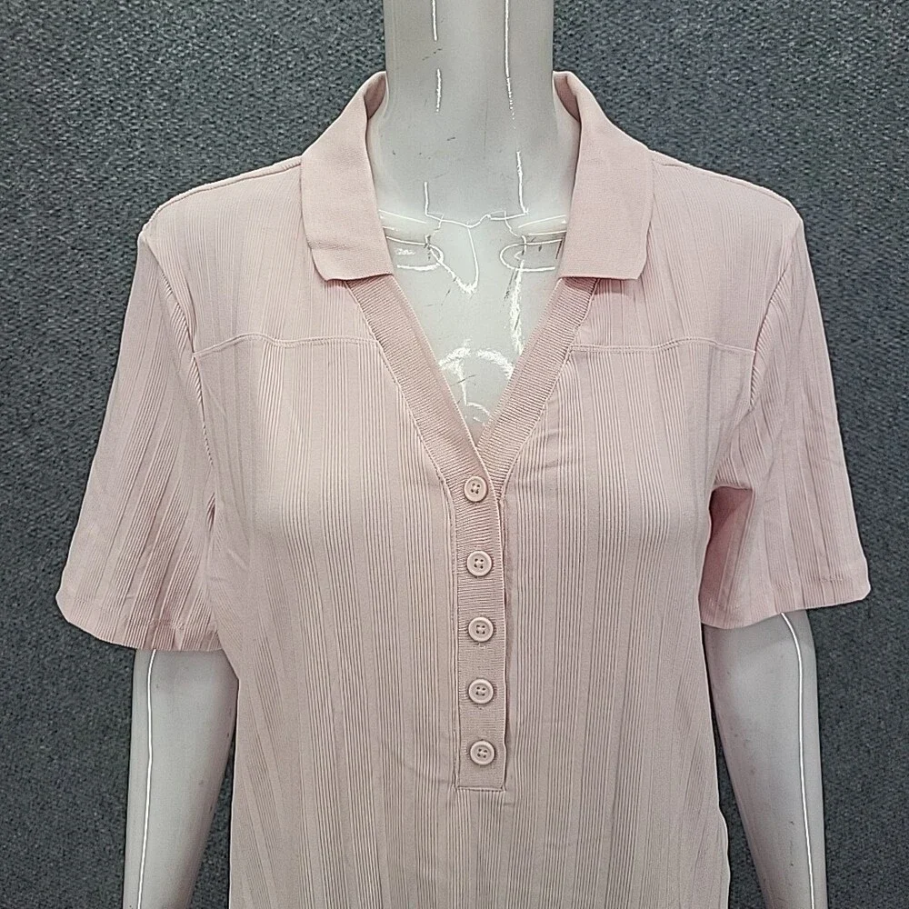 Mondetta Womens Top XX-Large Size Pink Ribbed Polo Tee Shirt Short Sleeves